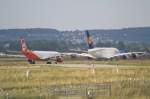 Airline: AirBerlin & Lufthansa Aircraft: Airbus A-330-322 & A380-800 Registration: D-AERS & D-AIMB Location: STR Date: 2010-08-10